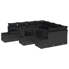 vidaXL Set da giardino con 9 pezzi e cuscini in rattan nero