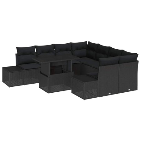 vidaXL Set da giardino con 9 pezzi e cuscini in rattan nero