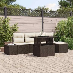 vidaXL Set Divano da Giardino 6 Pezzi con Cuscini Marrone in Rattan Sintetico
