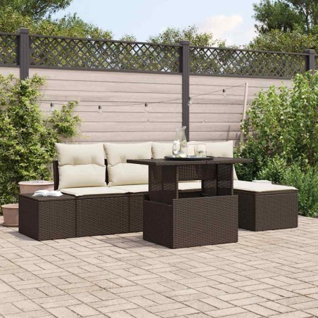 vidaXL Set Divano da Giardino 6 Pezzi con Cuscini Marrone in Rattan Sintetico