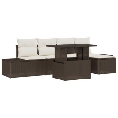 vidaXL Set Divano da Giardino 6 Pezzi con Cuscini Marrone in Rattan Sintetico