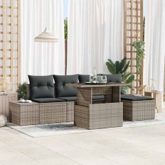 vidaXL Set da Giardino 6 Pezzi con Cuscini Grigi in Rattan