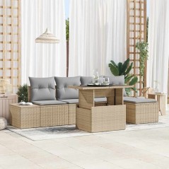 vidaXL Set di divani da giardino 6 pezzi con cuscini in rattan sintetico beige