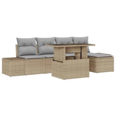 vidaXL Set di divani da giardino 6 pezzi con cuscini in rattan sintetico beige