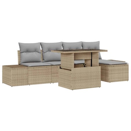 vidaXL Set di divani da giardino 6 pezzi con cuscini in rattan sintetico beige