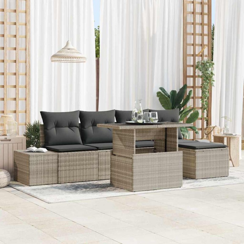 vidaXL Set di divani da giardino 6 pezzi con cuscini in polirattan grigio chiaro