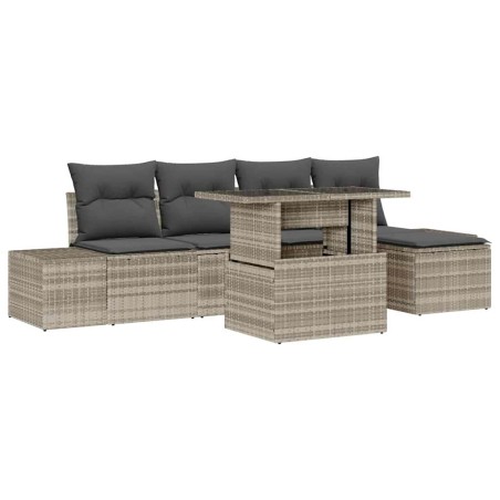vidaXL Set di divani da giardino 6 pezzi con cuscini in polirattan grigio chiaro