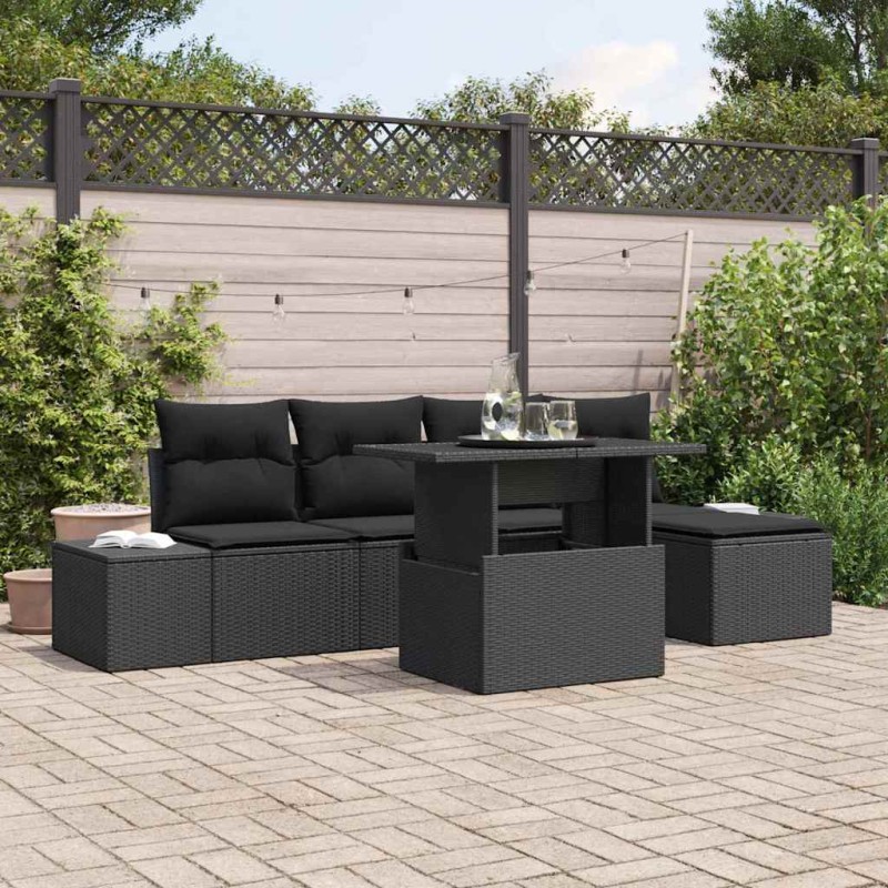 vidaXL Set divani da giardino 6 pezzi con cuscini in rattan nero vidaXL Set divani da giardino 6 pezzi con cuscini in rattan nero