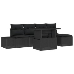 vidaXL Set divani da giardino 6 pezzi con cuscini in rattan nero