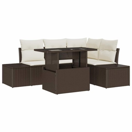 vidaXL Set di Divani da Giardino a 5 Pezzi con Cuscini in Rattan Sintetico Marrone