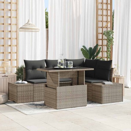 vidaXL Set di divani da giardino 5 pezzi con cuscini in rattan grigio