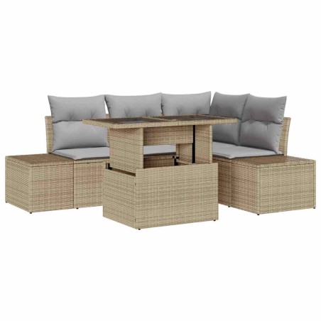 vidaXL Set da Giardino a 5 Pezzi con Cuscini Beige in Polyrattan