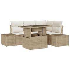 vidaXL Set di divani da giardino 5 pezzi con cuscini in polyrattan beige