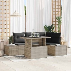 vidaXL Set di divani da giardino 5 pezzi con cuscini grigio chiaro in rattan sintetico