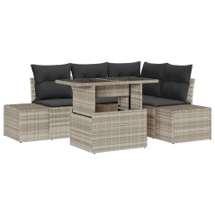 vidaXL Set di divani da giardino 5 pezzi con cuscini grigio chiaro in rattan sintetico