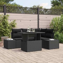 vidaXL Set di divani da giardino da 5 pezzi con cuscini in rattan sintetico nero