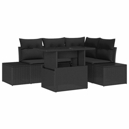 vidaXL Set di divani da giardino da 5 pezzi con cuscini in rattan sintetico nero