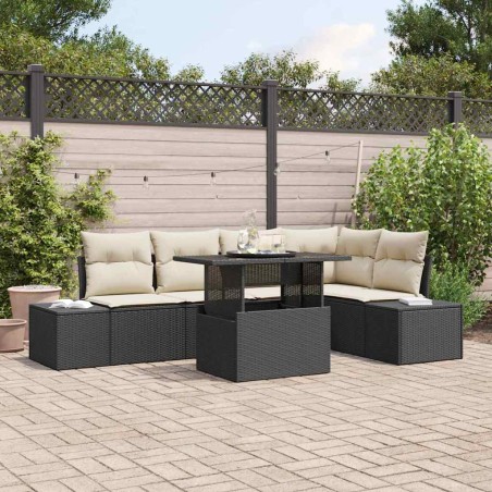 vidaXL Set di divani da giardino in rattan polietilene nero, 6 pezzi con cuscini.