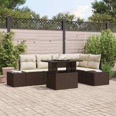 vidaXL Set di Divani da Giardino a 6 Pezzi con Cuscini in Rattan Poliestere Marrone