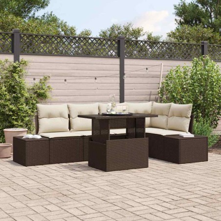 vidaXL Set di Divani da Giardino a 6 Pezzi con Cuscini in Rattan Poliestere Marrone
