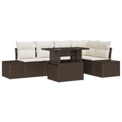 vidaXL Set di Divani da Giardino a 6 Pezzi con Cuscini in Rattan Poliestere Marrone