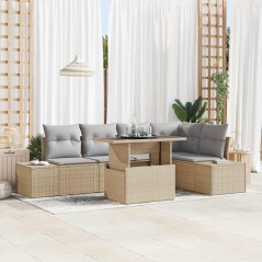 vidaXL Set da giardino di 6 pezzi con cuscini beige in rattan.