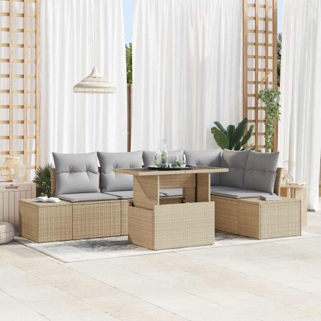 vidaXL Set da giardino di 6 pezzi con cuscini beige in rattan.