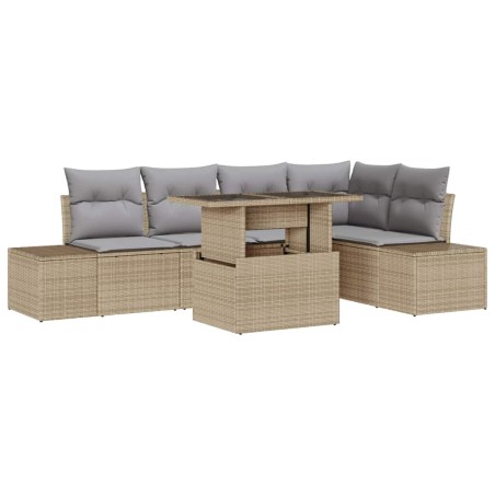 vidaXL Set da giardino di 6 pezzi con cuscini beige in rattan.