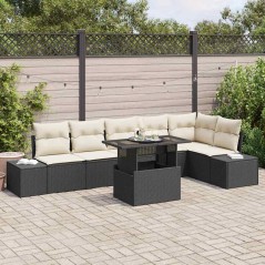 vidaXL Set da Giardino 7 Pezzi con Cuscini in Rattan Sintetico Nero