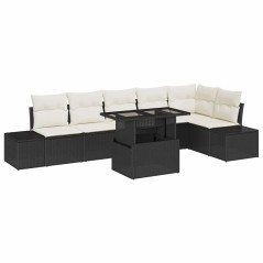 vidaXL Set da Giardino 7 Pezzi con Cuscini in Rattan Sintetico Nero