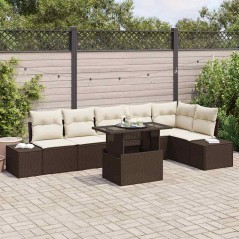 vidaXL Set di divani da giardino 7 pezzi in rattan sintetico marrone