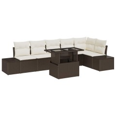 vidaXL Set di divani da giardino 7 pezzi in rattan sintetico marrone