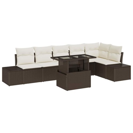 vidaXL Set di divani da giardino 7 pezzi in rattan sintetico marrone