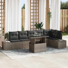 vidaXL Set da giardino 7 pezzi con cuscini grigi in rattan sintetico