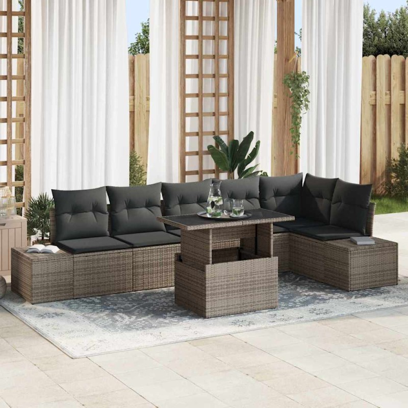 vidaXL Set da giardino 7 pezzi con cuscini grigi in rattan sintetico