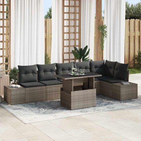 vidaXL Set da giardino 7 pezzi con cuscini grigi in rattan sintetico