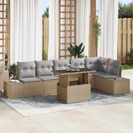 vidaXL Set divano da giardino 7 pezzi con cuscini beige in poly rattan