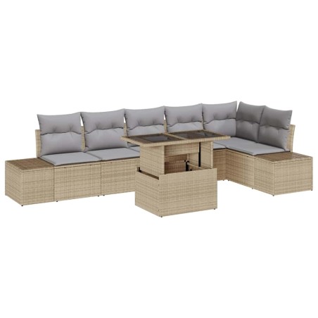 vidaXL Set divano da giardino 7 pezzi con cuscini beige in poly rattan