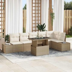 vidaXL Set giardino 7 pezzi con cuscini beige in rattan sintetico