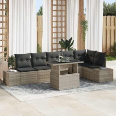 vidaXL Set da Giardino 7 Pezzi con Cuscini Grigio Chiaro in Rattan Sintetico