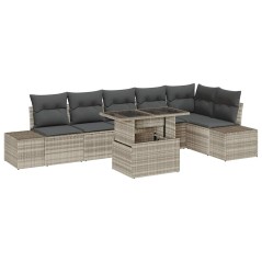 vidaXL Set da Giardino 7 Pezzi con Cuscini Grigio Chiaro in Rattan Sintetico