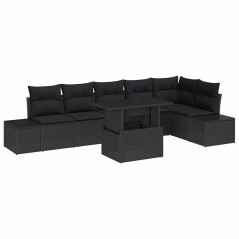 vidaXL Set di divani da giardino 7 pezzi con cuscini in rattan sintetico nero