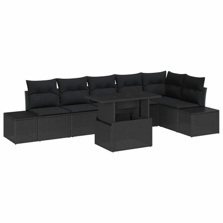 vidaXL Set di divani da giardino 7 pezzi con cuscini in rattan sintetico nero