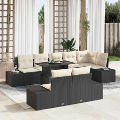 vidaXL Set da Giardino 9 Pezzi con Cuscini Neri in Rattan Sintetico