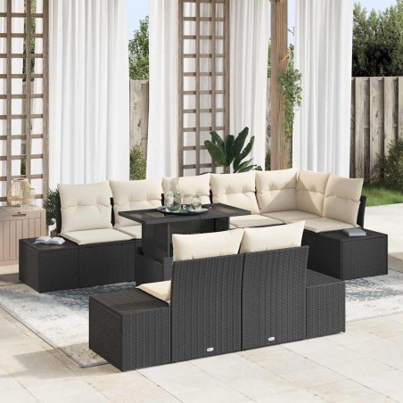 vidaXL Set da Giardino 9 Pezzi con Cuscini Neri in Rattan Sintetico