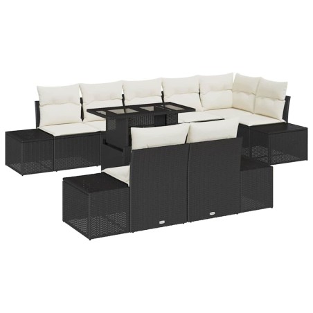 vidaXL Set da Giardino 9 Pezzi con Cuscini Neri in Rattan Sintetico