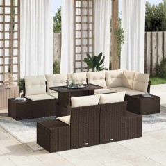 vidaXL Set Divano da Giardino 9 Pezzi con Cuscini Marrone in Poly Rattan