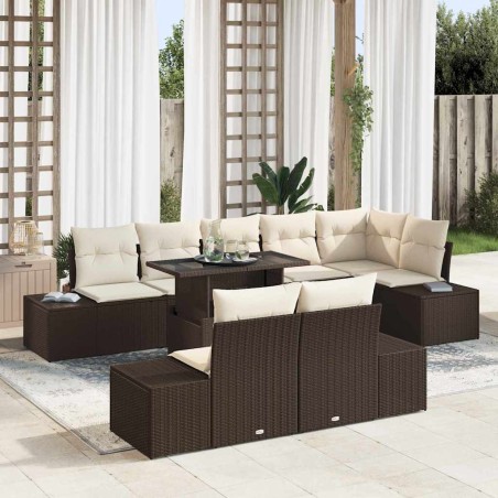 vidaXL Set Divano da Giardino 9 Pezzi con Cuscini Marrone in Poly Rattan