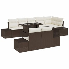 vidaXL Set Divano da Giardino 9 Pezzi con Cuscini Marrone in Poly Rattan