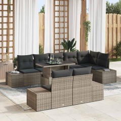 vidaXL Set di divani da giardino 9 pezzi con cuscini grigi in poly rattan